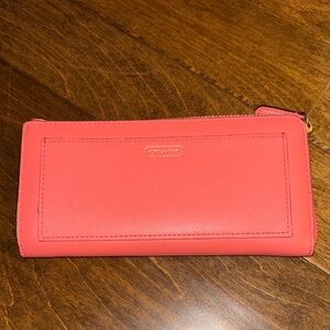 Coach Darcy Saffiano LEATHER coral zip around Accordion Wallet